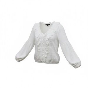 Marc New York White Textured Blouse with Ruffles